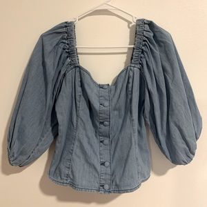 H&M denim top with square neck line and puffy 3/4 length sleeves (Worn once)